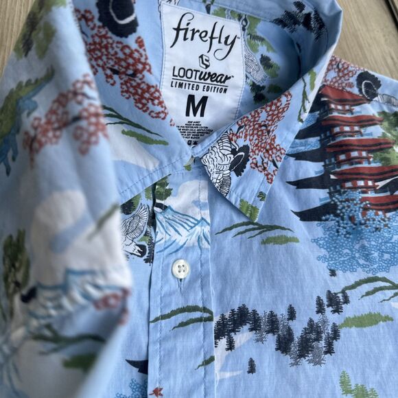 Japanese Hawaiian Men's M Shirt Firefly Lootwear LTD Ed. Dinosaurs Pagoda Nature - Picture 4 of 11